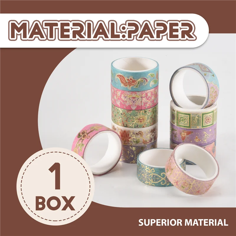 ทองฟอยล์ดอกไม้ Washi เทปชุดพฤกษศาสตร์ Washi เทปทองสําหรับวารสาร, ศิลปะและงานฝีมือ DIY