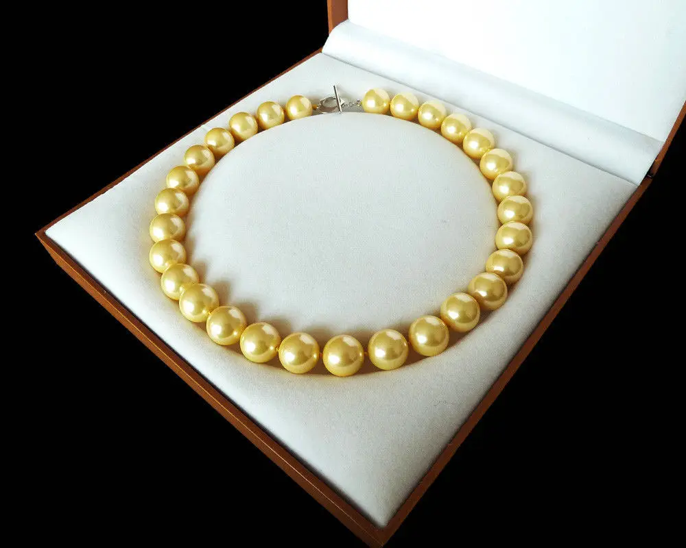 

style AAA+ 12mm round luxury fashion yellow shell pearl necklace