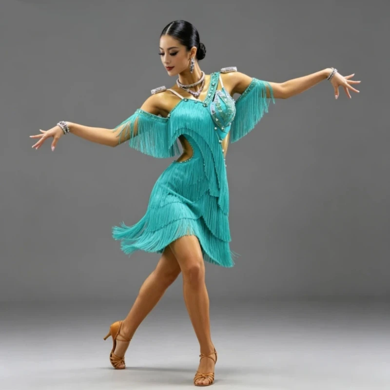 2026 New Latin Dance Fringe Dress for High-end Dance Competitions, Specifically Designed as a Sexy Dance Costume for Women