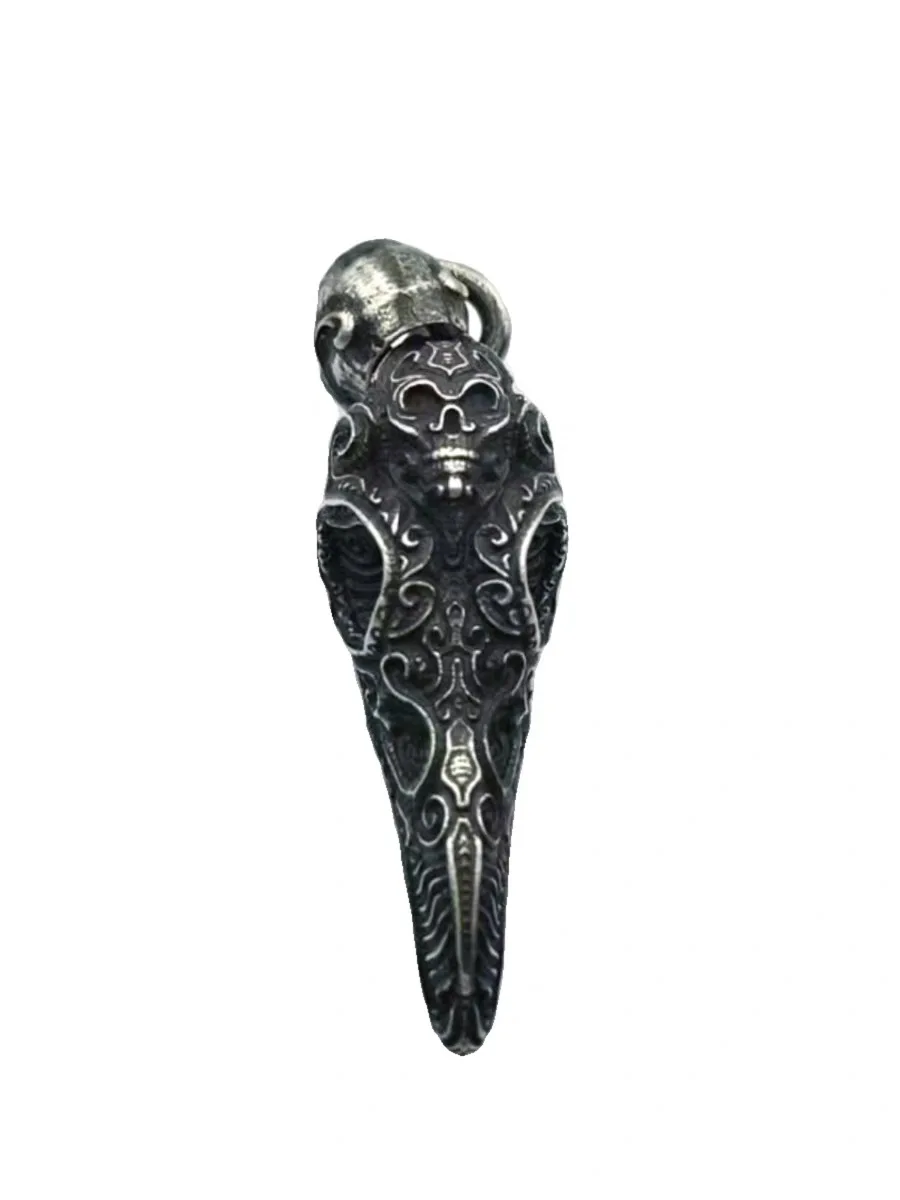 S925 Sterling Silver Pendant Necklace Skull Bird Head Motorcycle Trend Stereo Advanced