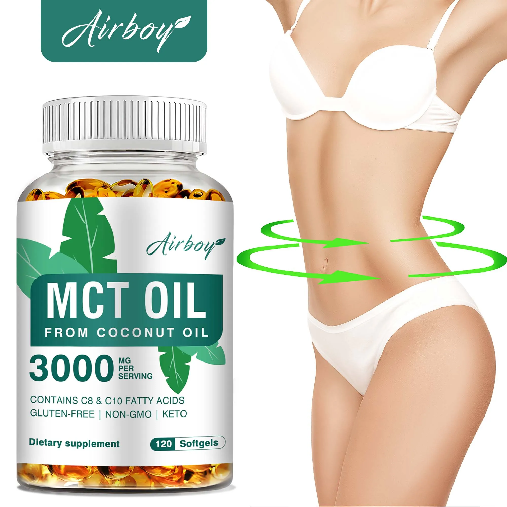 

MCT OIL Capsules 3000mg - Energy Production, Brain Enhancement, Weight Management, Metabolism Boosting - 120 Capsules
