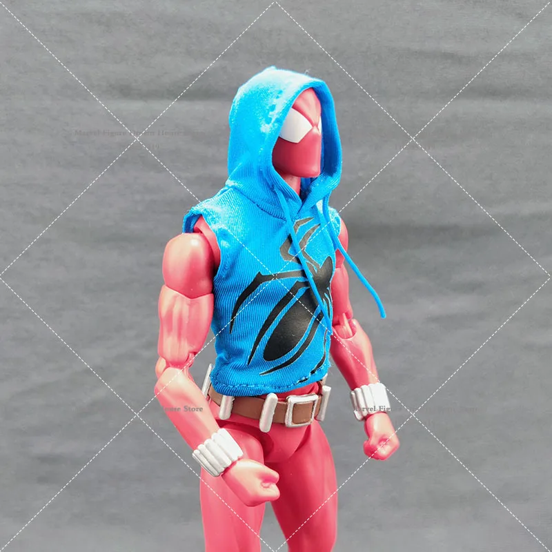 Blue Color 1/12 Scale Super Hero Scarlet Spider Man Hoodie Tank Top Drawstring Sleeveless Pullover Fit 6inch Mafex Action Figure