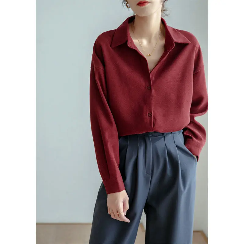 Herbst Winter Thiened Cord Long Sve Damen irt Vintage Brued Loose Base Layer irt Jaet Collar Button C...