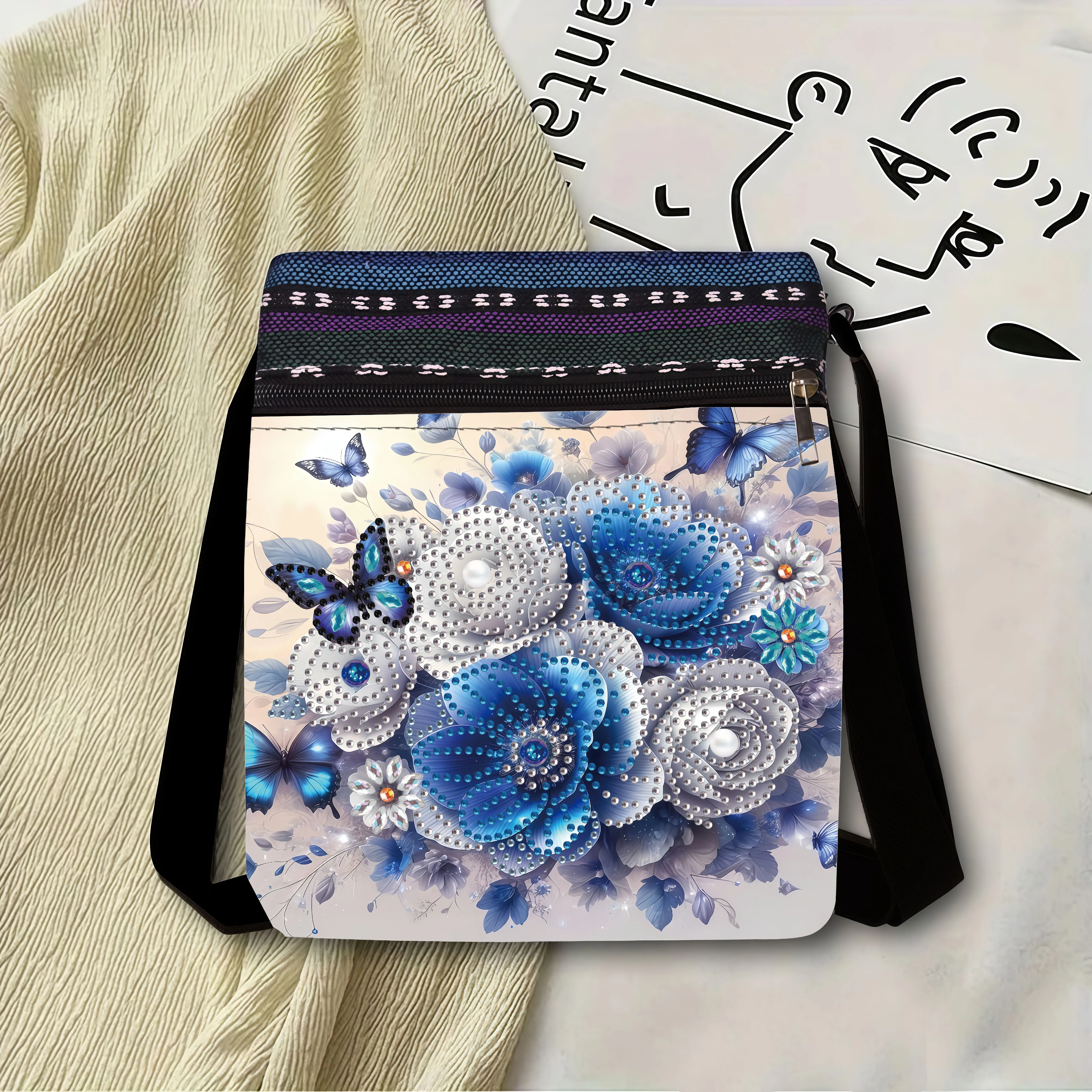 1 Piece Diamond Painting kit Messenger bag flower Butterfly pattern canvas material Multifunctional tote bag-Storage items