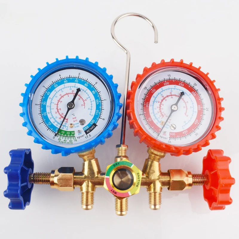 Refrigerant Manifold Gauge Air Condition Refrigeration Set Air Conditioning Tools with Hose and Hook for R22 R134A