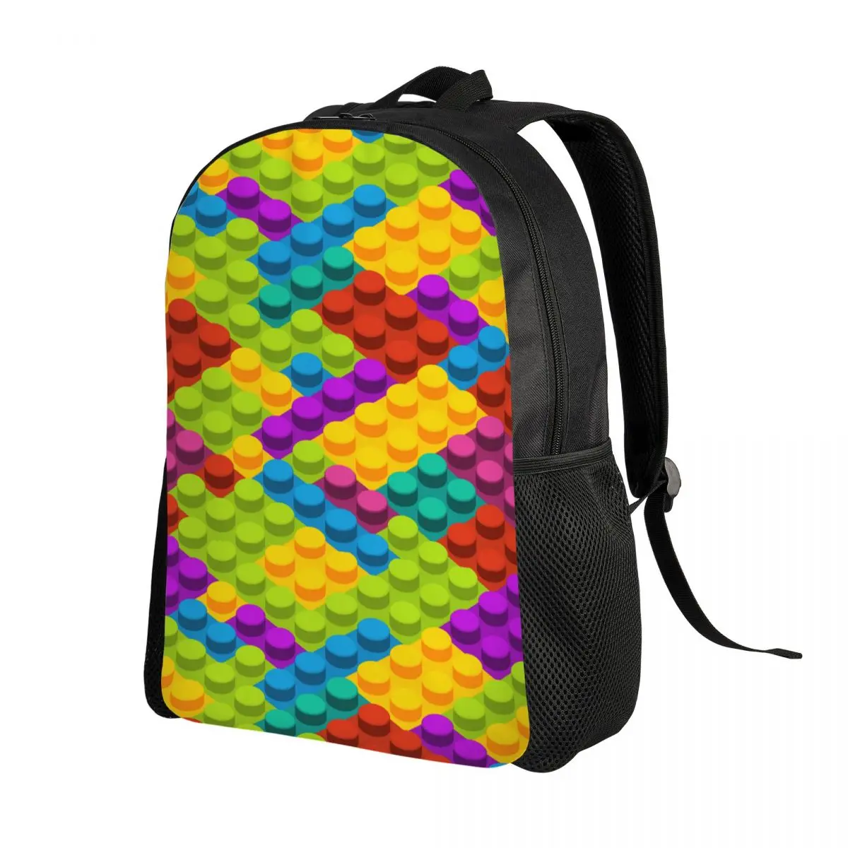 Custom Colorful Building Plastic Brick Blocks Backpacks for Women Men School College Students Bookbag Fits 15 Inch Laptop Bags