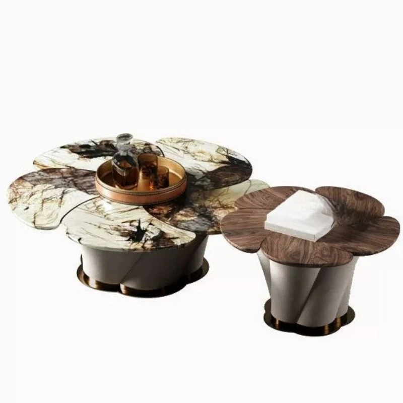 Modern light luxury marble lotus coffee table combination