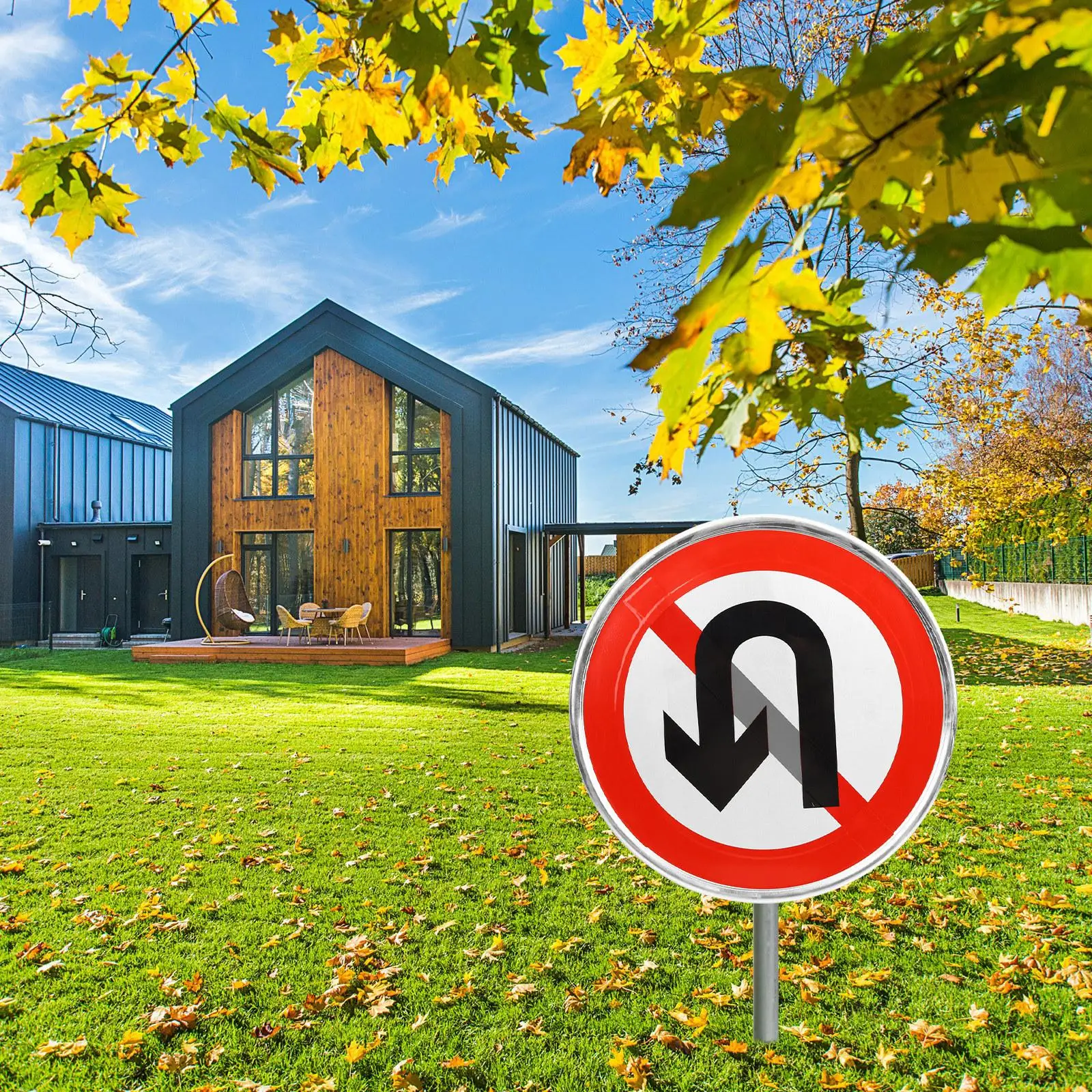 No Turn Around ป้ายถนนโลหะสะท้อนแสงป้ายความเป็นส่วนตัว Driveway Traffic Control Yard ตกแต่งติดตั้งง่าย Clear