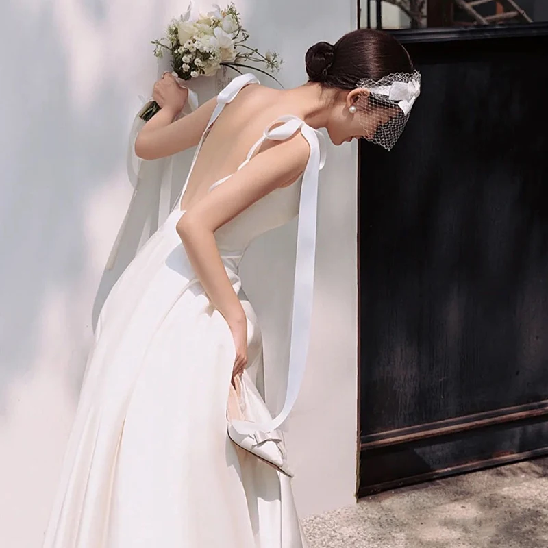 

Свадебное платье Ele Satin 2026: Новое, простое, с завязками, для помолвки и церемоний на открытом воздухе