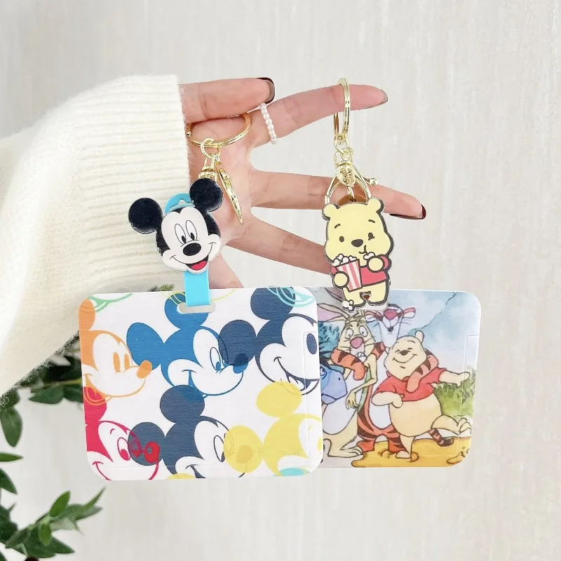 حامل بطاقات ديزني ميكي ميني مع سلسلة مفاتيح مضادة للخسارة لبطاقات الهوية شارات العمل بطاقات لاقط الطلاب الممرضات والأطباء