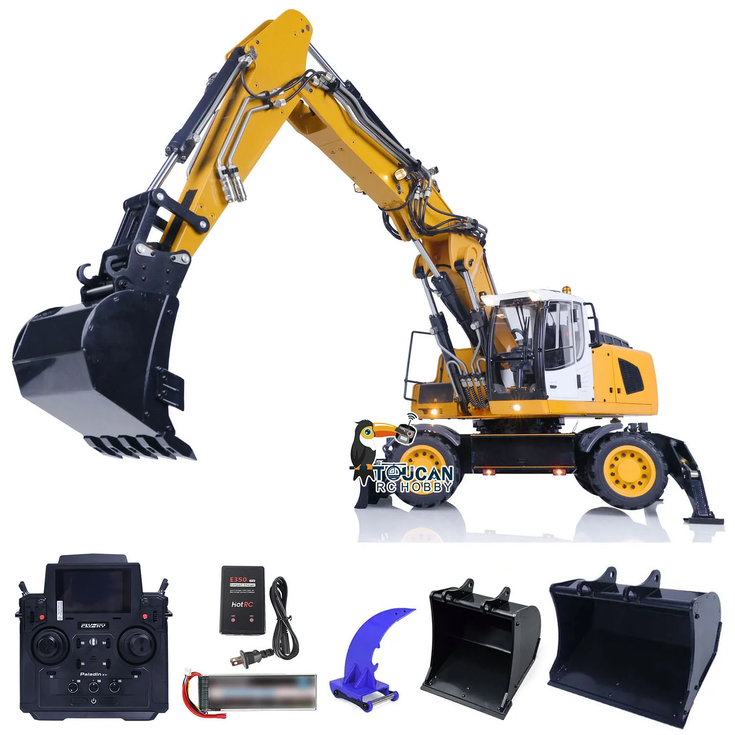 1/14 Hydraulic RC Excavator 3 Arms Wheeled PL18EV Remote Control Digger Model Tiltable Bucket