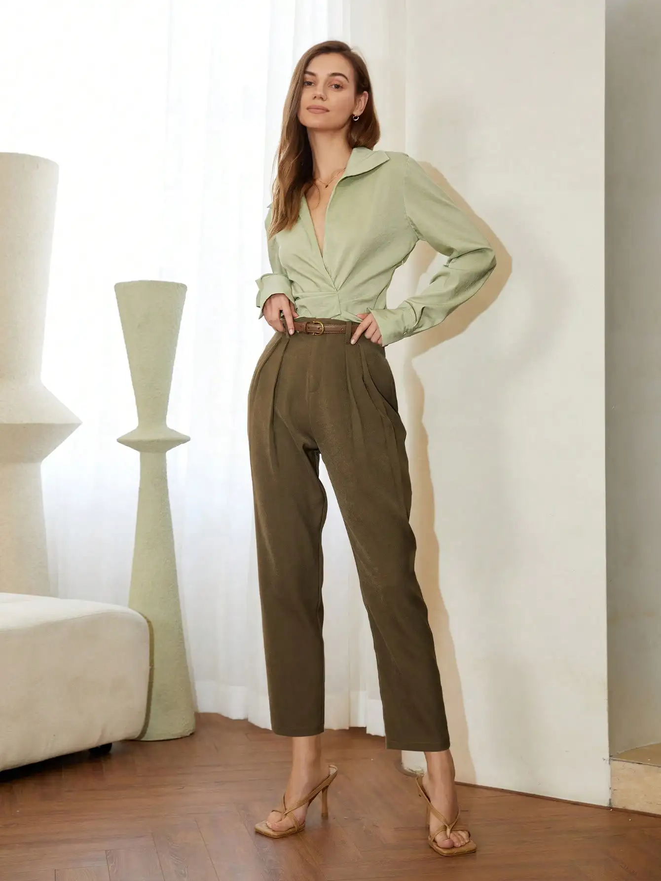 

AEL Loose Straight Suit Pants For Women Solid Color Loose Fit Pant Elegant Women'S Workwear autumn Trousers