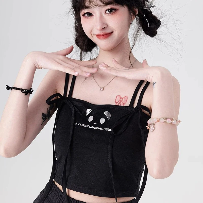 Summer Pure Desire Wind Sweet Spicy Girl Panda Y2k Strap Small Tank Top Knitted Top