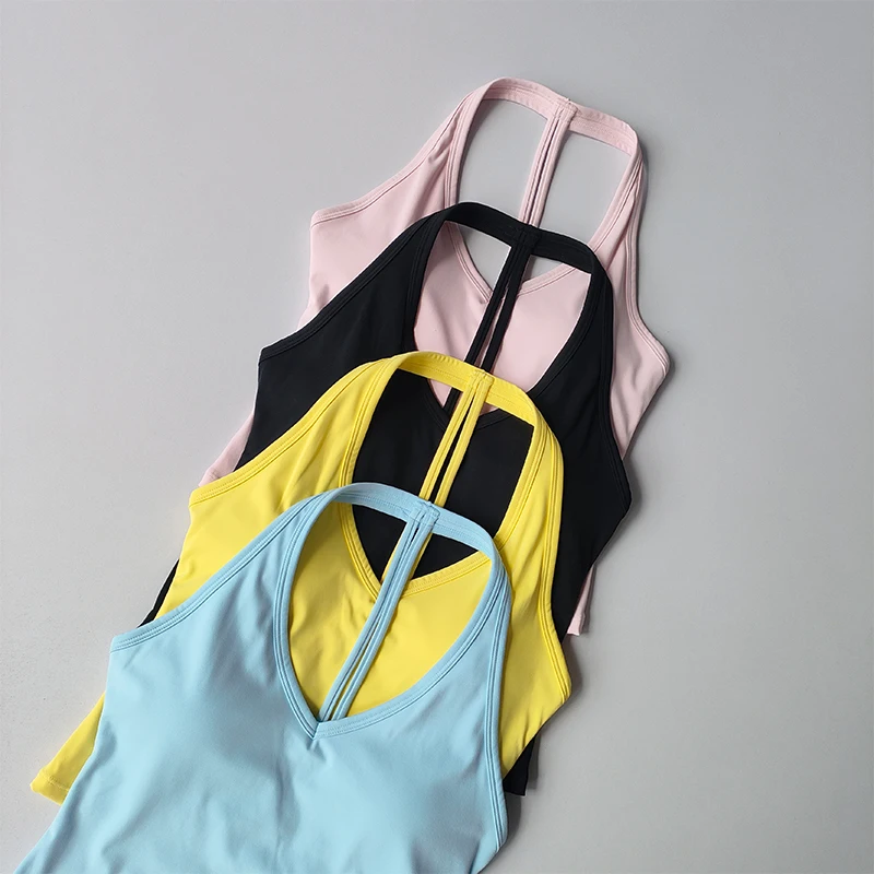 Sportunterwäsche V-Ausschnitt Sommer Neckholder Schöner Rücken Yoga-Anzug Weste Raffung Outdoor-Lauf Fitness-BH – Detail 11
