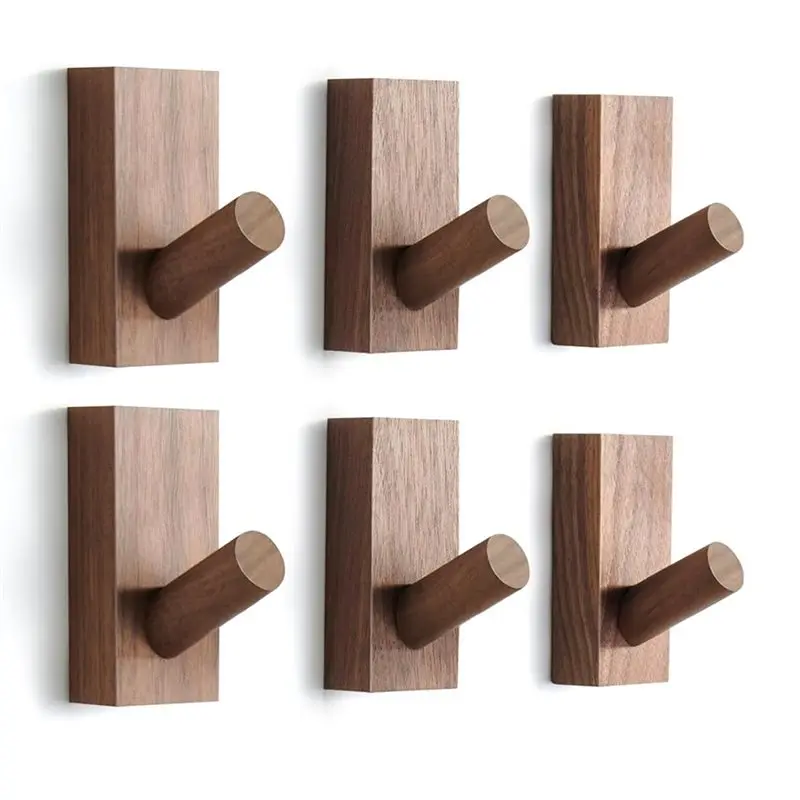 ABVJ-Retro Wooden Wall Hooks(6-Pack), For Decorative Key Holder, Hat Rack& Stocking Hangers- For Bathroom Entryway Closet