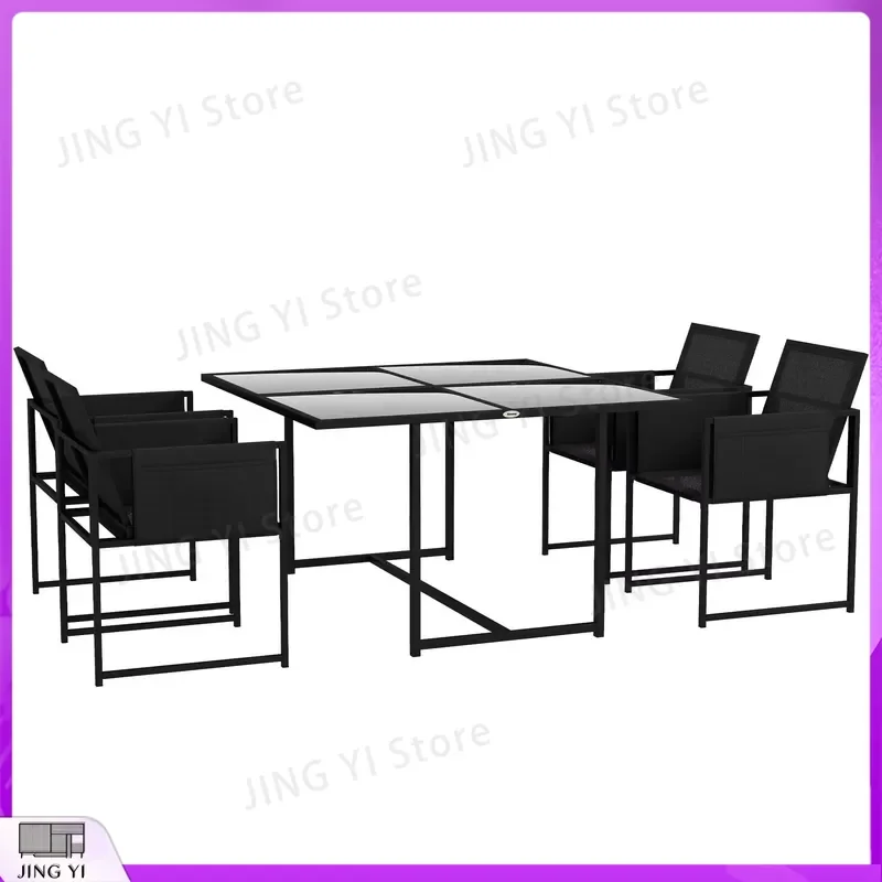 5 Piece Outdoor Dining Set with Texteline Seats Foldable Space Saving Cube Table and Chairs for Garden Patio
