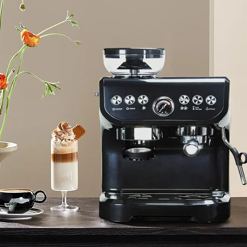 Semi automatic household commercial ground bean Italian coffee machine, freshly ground coffee bean powder dual-use coffee machin