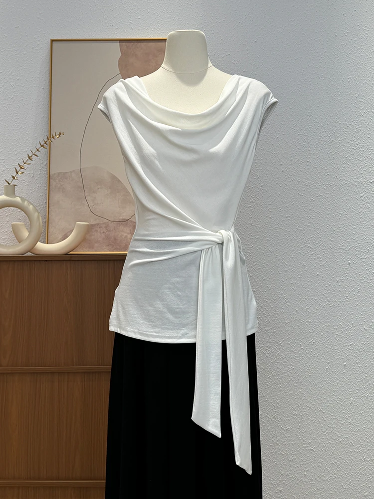 

Pure Desire Sexy Off-oulder ort-Sve T-irt Women's Summer New Design Unique Belt Waist Slimming Top Korean Sle