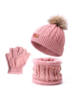 3Pcs Winter Knitted Hat Scarf Gloves Set for Women Men Solid Color Bonnet Cute Pompom Woolen Hats Warm Plush Scarves Accessories