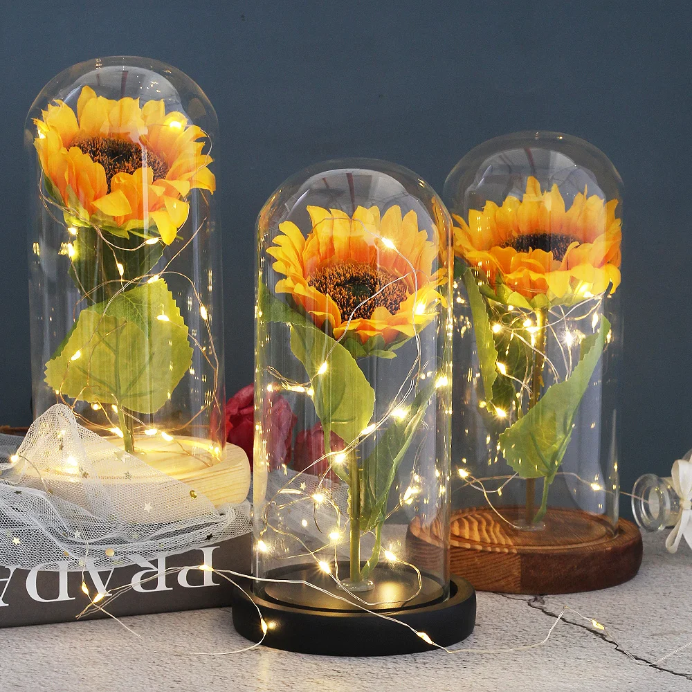 Eternal Life Immortal Flower The Beauty And The Beast Sunflower Glass Dome Mother\'s Day Christmas Gift For wedding Decor