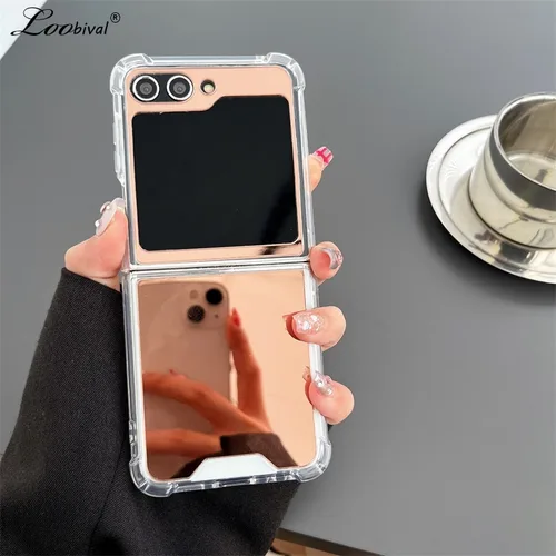 삼성 갤럭시 Z 플립 6 5 4 3 울트라 슬림 범퍼 충격 방지 커버, 패션 메이크업 미러 하드 케이스, 삼성 Z 플립 6 플립 5 용 