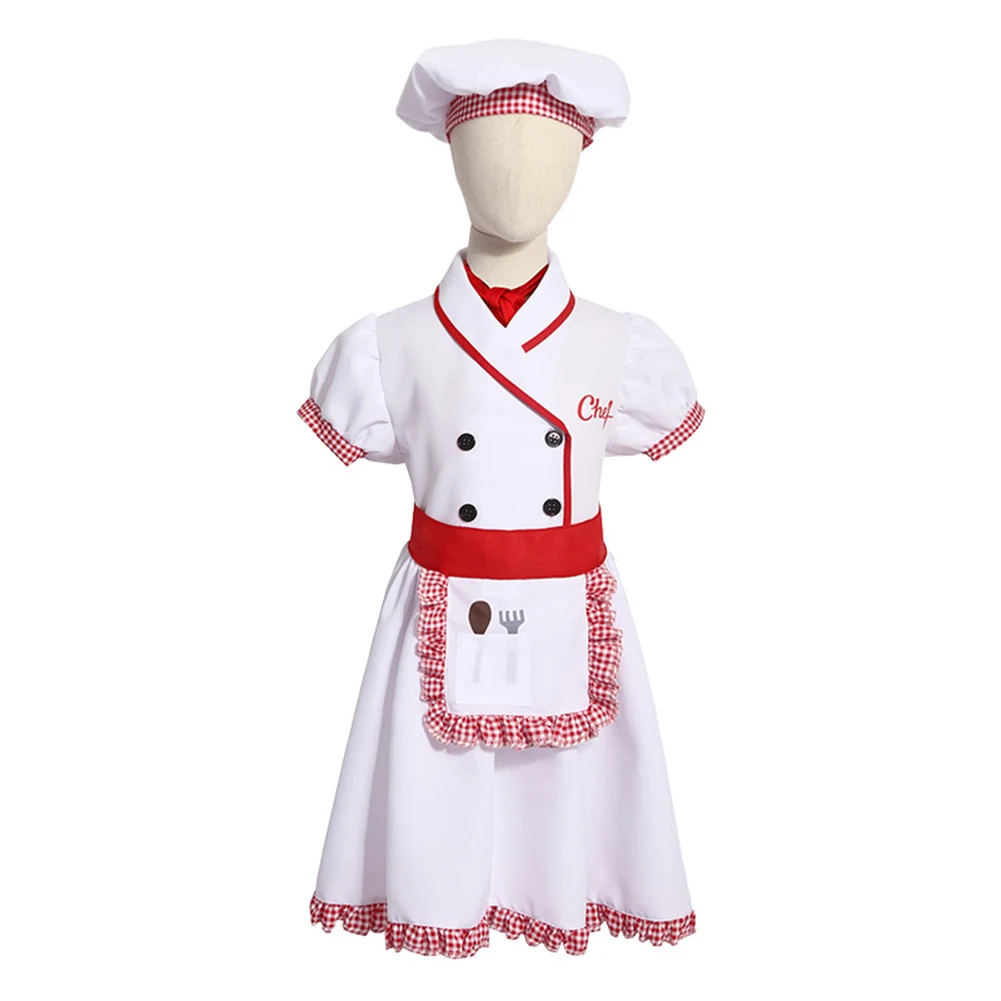 Halloween Chef Uniform Set Cosplay Dress Hat Clothes Kids Party Disguise Roleplay Girls Halloween Costume Carnival Outfits Suits view 3