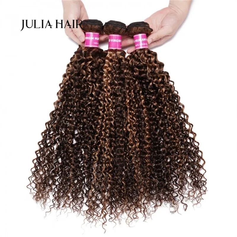 Julia Hair-mechones de cabello humano liso, cabello rubio miel con reflejos de Piano, Jerry, rizado, 3 piezas, ofertas, paquete de ondas corporales, # TL412