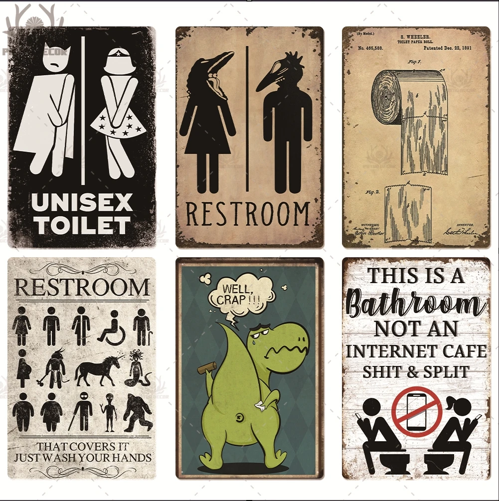 Putuo Decor Toilet Retro Metal Sign - Vintage Bathroom Plaque Wall Art Decoration for Restroom