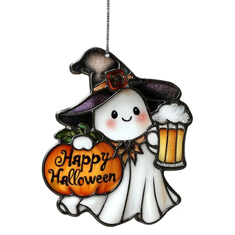 2025 Halloween Hanging Decoration 2D Acrylic Cute Ghost Pendant Ghost Suncatcher Adorable Stained Window Hanging Party Supplies