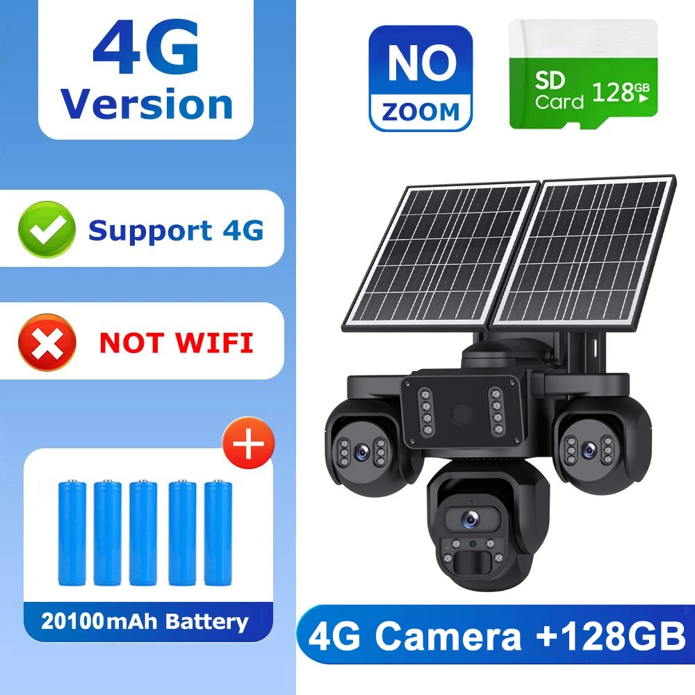 SHIWOJIA 20MP 10X ZOOM Camera Solar 4G SIM 5 Lenzen 4 Schermen Beveiliging 360° °   Automatische tracking-systemen voor thuisbewaking