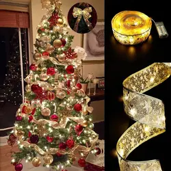 ตกแต่งคริสต์มาส LED ริบบิ้นไฟ Fairy เครื่องประดับต้นคริสต์มาสสําหรับ Home 2023 DIY Bows Light String Navidad ใหม่ปี 2024