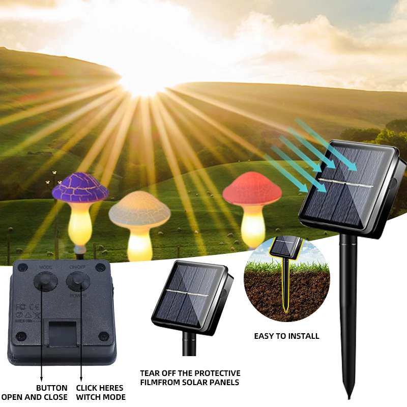 8-режимный светодиодный солнечный грибной светильник, уличный садовый декор, водонепроницаемый сказочный свет, солнечная гирлянда, лампа для газона,