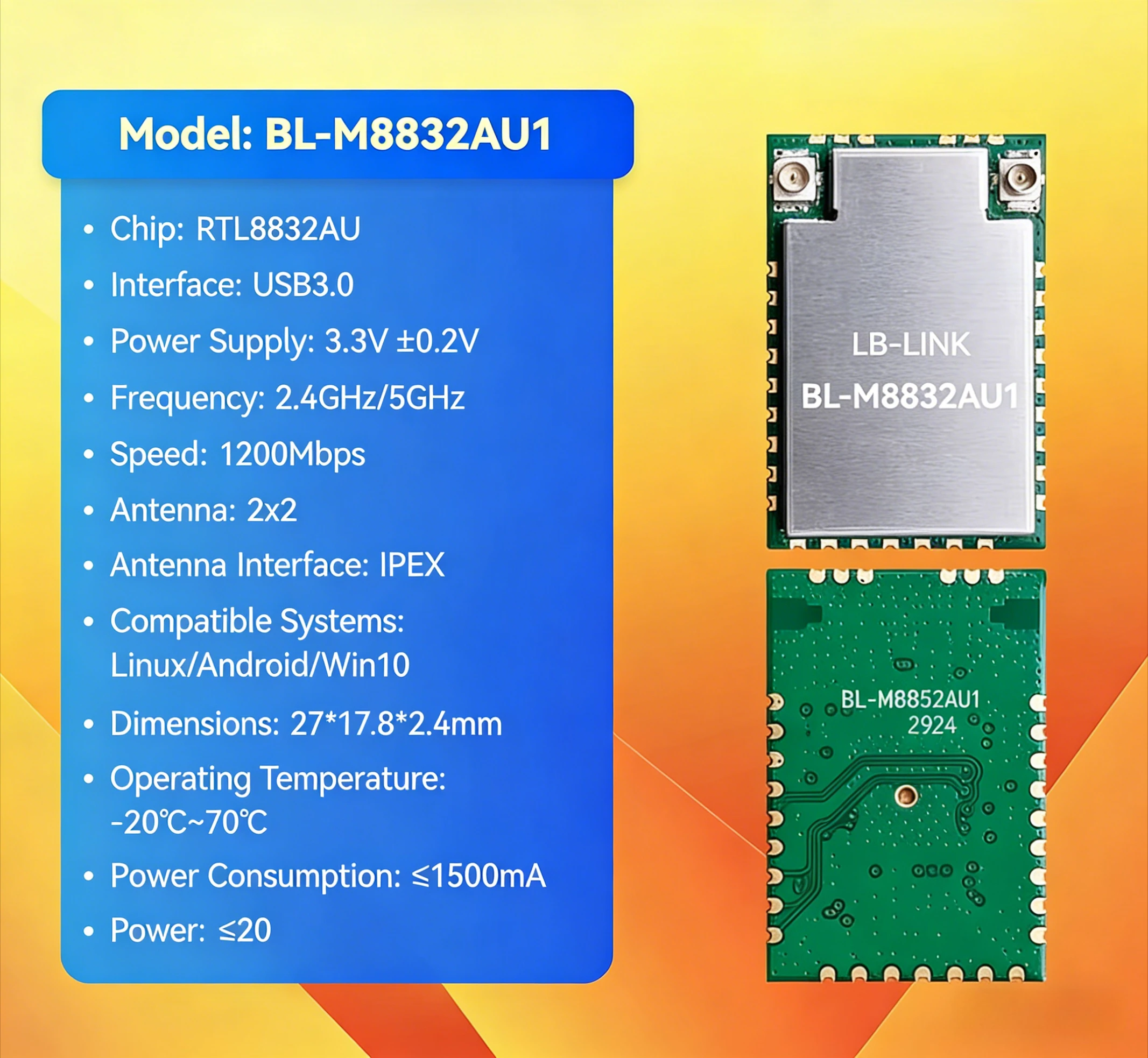 For Realtek RTL8832AU WiFi6 Module Dual Band 2.4G 5G 802.11ax Gigabit Wireless WiFi Adapter USB 3.0
