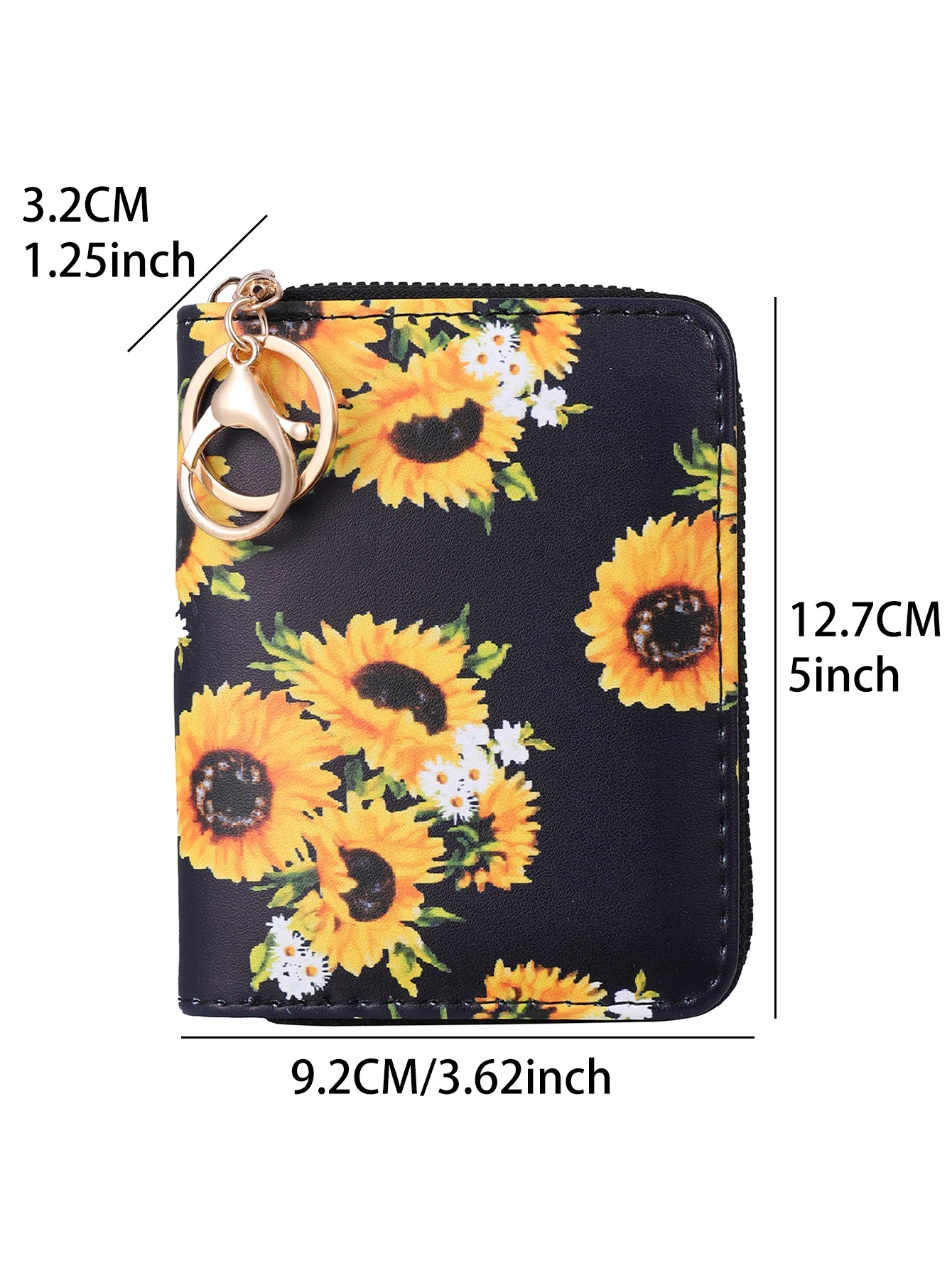 New fashion print coin purse, sunflower print short wallet, large capacity PU card holder, versatile multi-function coin purse