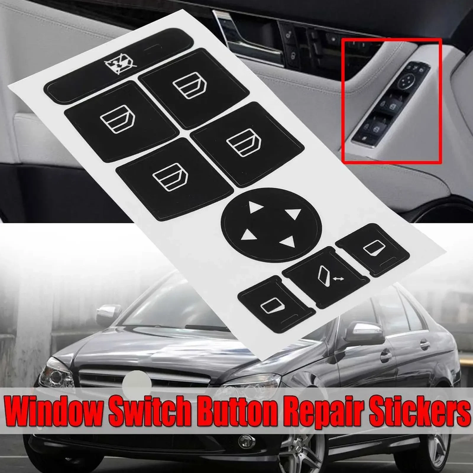 Car Button Repair Sticker Matte Black Decals Stickers For Mercedes For Benz GLK350 C Class CLS C218 SLK W172 W204 W207 W212 W218