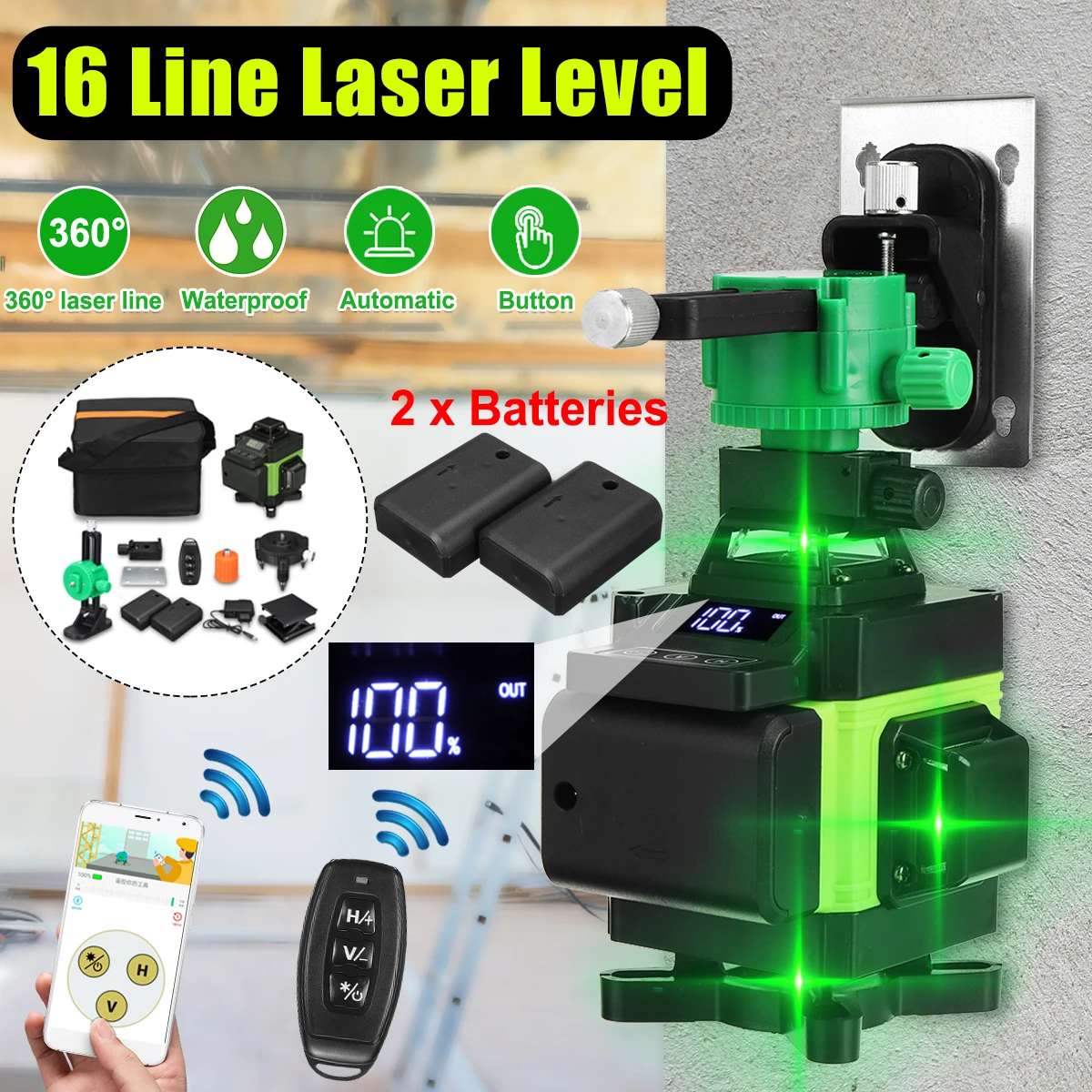 FASGet 4D 16-Linien-Laser-Wasserwaage, selbstnivellierend, APP-Steuerung, 360 Grad horizontal,