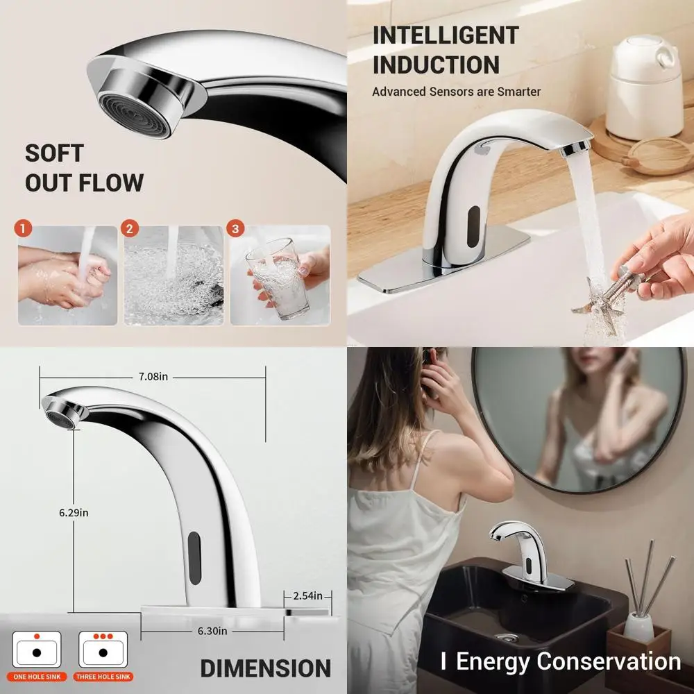 

Automatic Touchless Faucet with Hole Cover, Temperature Control for Commercial Use (Chrome)