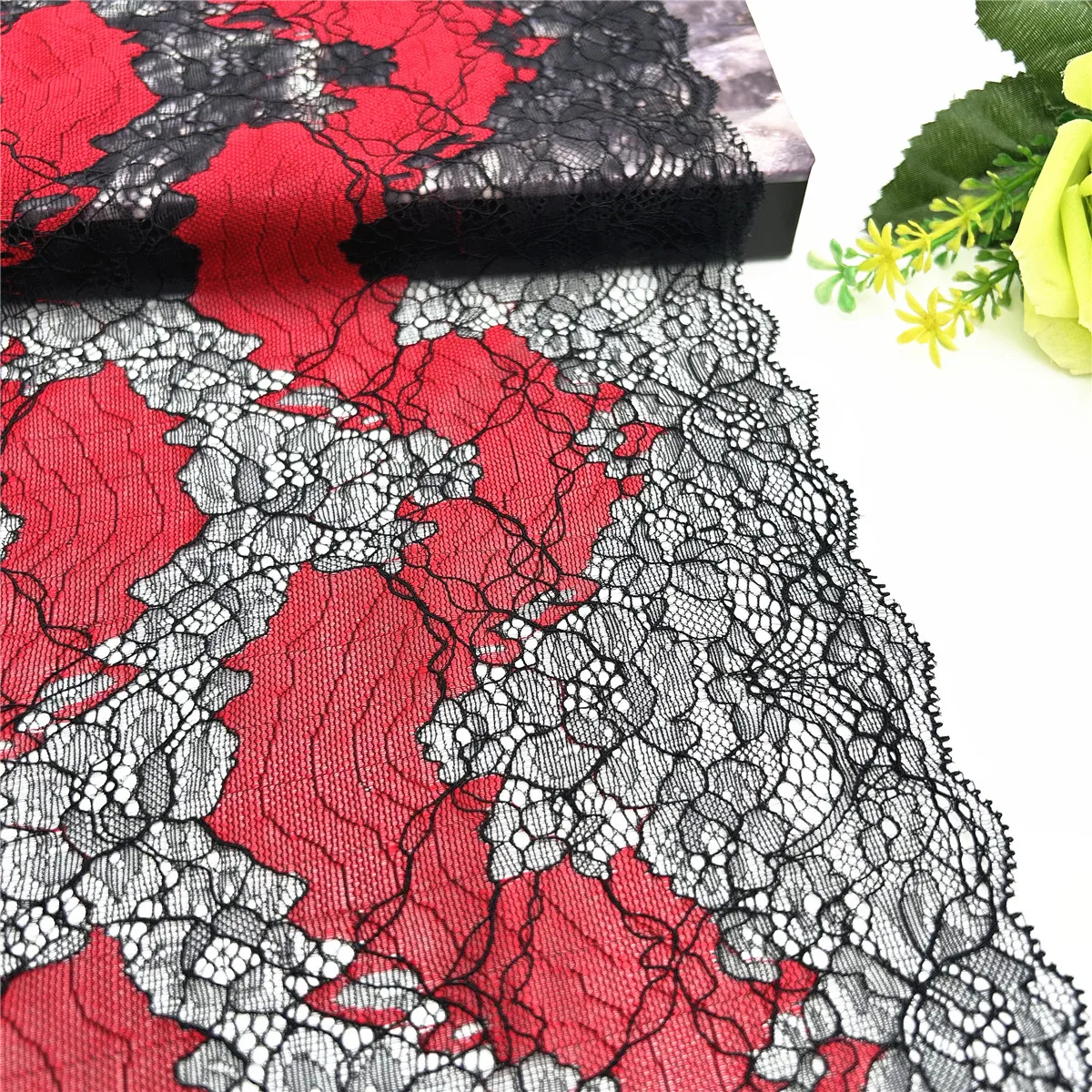3y/lot Width 22.50cm Soft Red Black Elastic Stretch Lace Trims Skirt Hem For Clothing Accessories Dress Sewing Lace