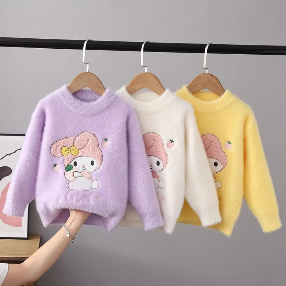 

Sanrio My Melody Girls Mink Fleece Sweater Anime Cartoon Kids Knitting Pullover Sweater New Autumn Children Cute Colorful Tops