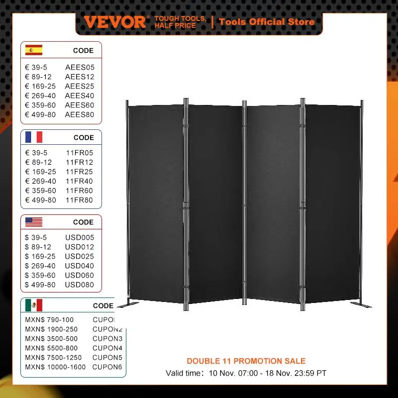 VEVOR 4 Panel Room Dividers Adjustable In Size and Height Freestanding and Foldable Privacy Screen Partition for Office Home