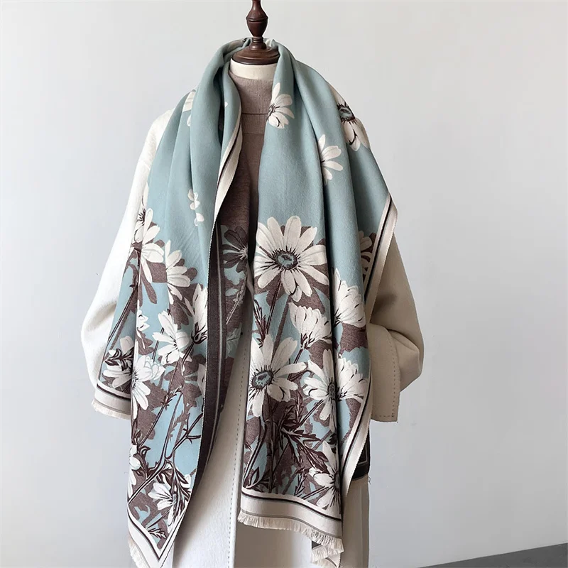 2024 Luxury Design Floral Autumn Winter Cashmere Scarves High Quality Women Thicken Wrap Shawl Ladies Wool Pashmina Scarf Female