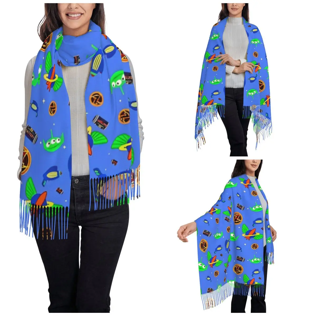 Toy Story Alien GalacticHero LightBlue Scarf for Womens Fall Winter Pashmina Shawl Wrap Long Large Shawl Scarf for Evening Dress