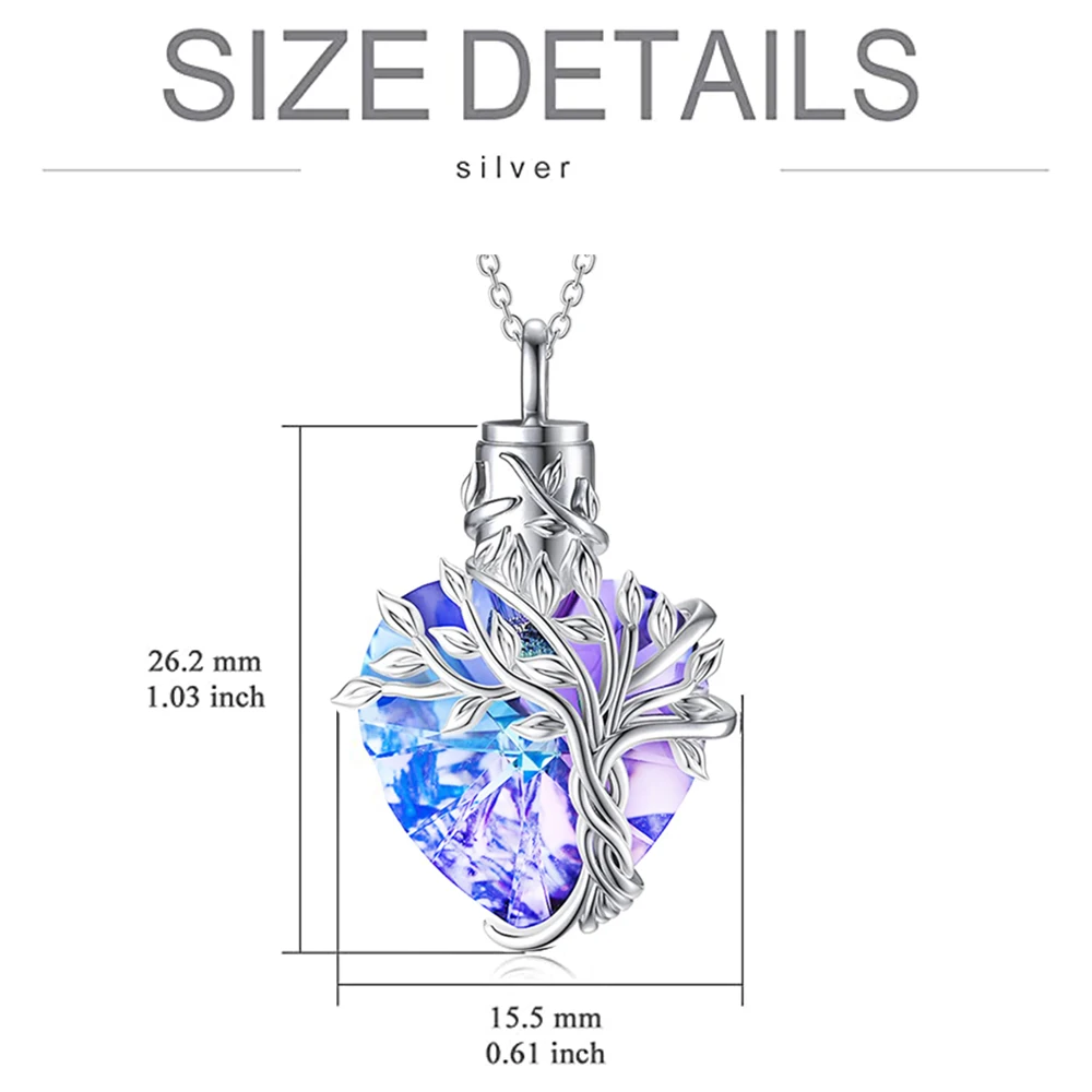 Herz-Baum-des-Lebens-Urnenkette für Asche, Silber, Kremationsschmuck mit Trichter zum Befüllen, Gedenkschmuck, Geschenke für Frauen und Mädchen – Detail 2