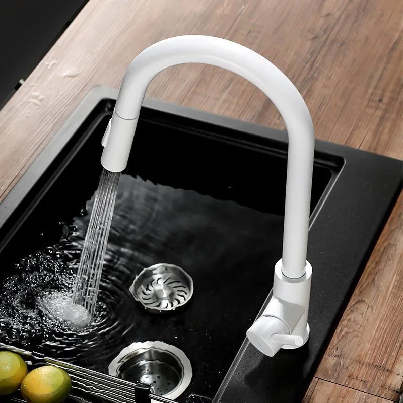 Imagem -02 - Cozinha Pull-out Faucet Quente e Frio Rotação Preto Duas Funções Bacia Vegetal Stretch-sensing Touch Sink Faucet Branco