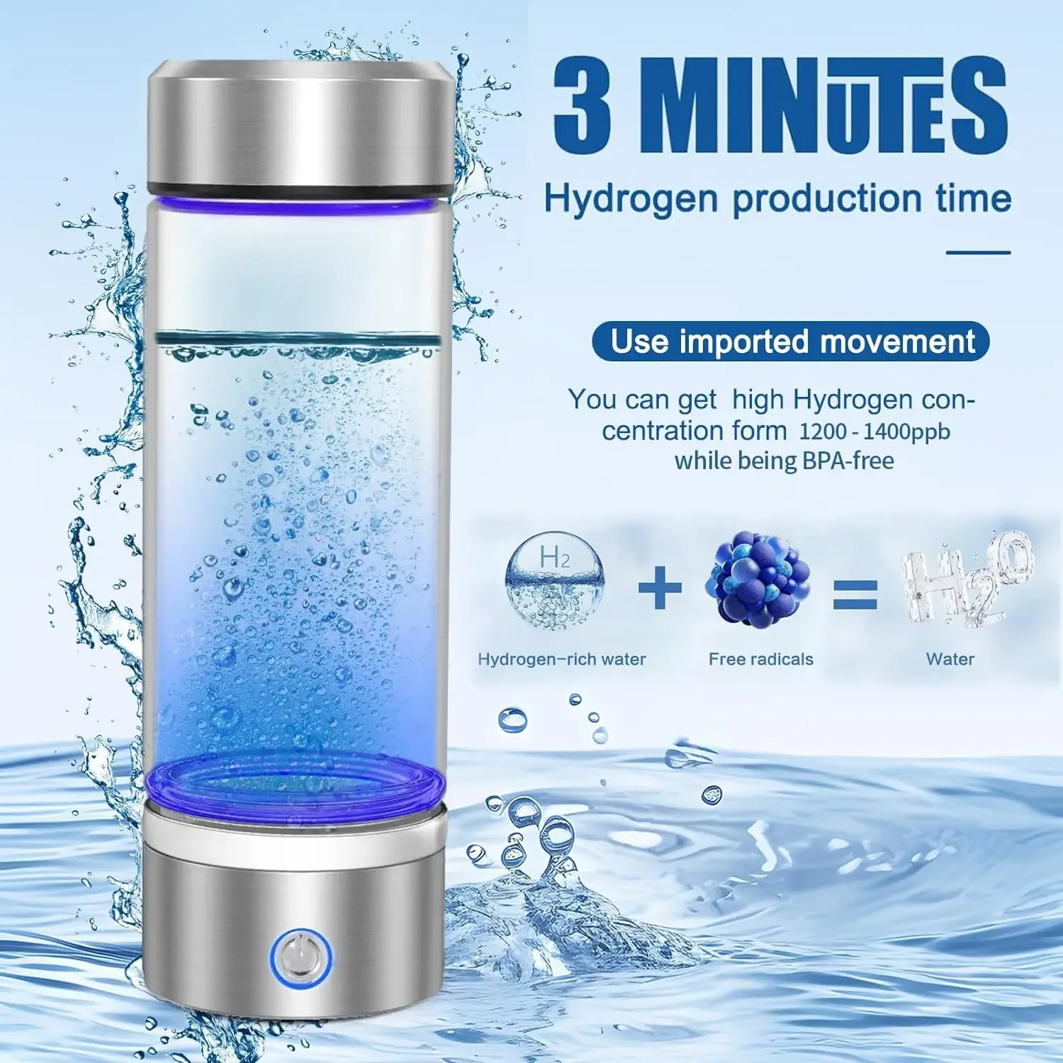 Portable Hydrogen Water Generator Alkaline Maker Rechargeable Water Ionizer Bottle Super Antioxidan Hydrogen-Rich Water Cup