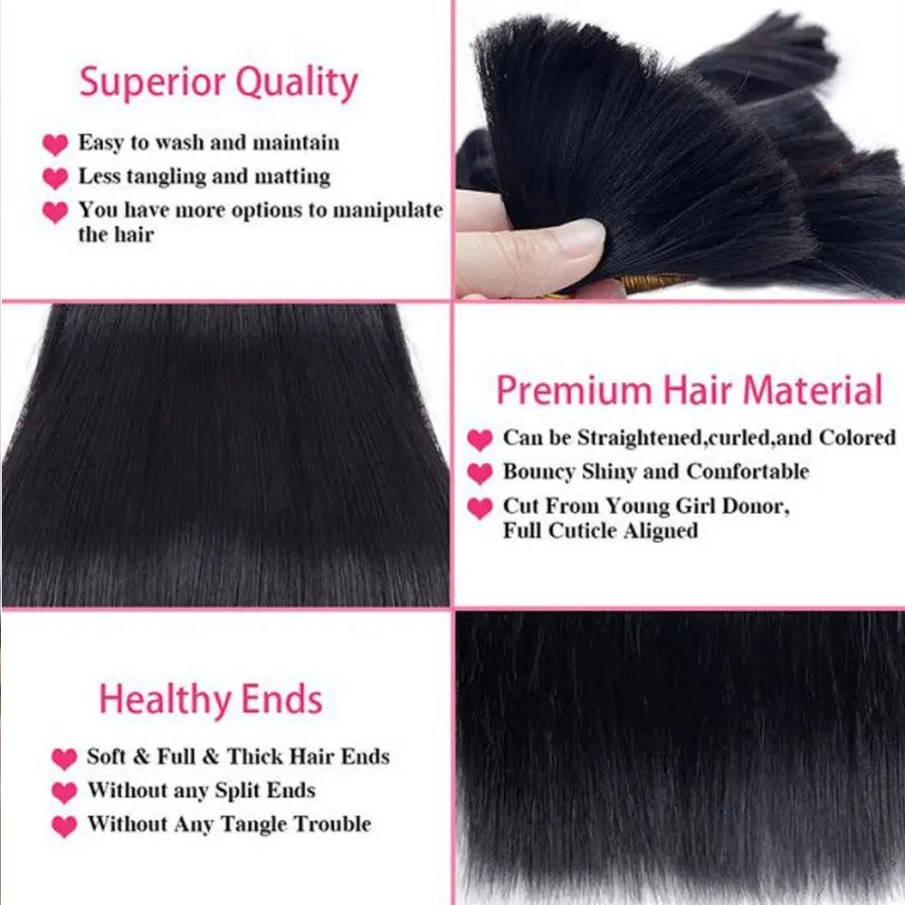 Straight Human Hair Braiding Bair Remy Bulk Human Hair for Braiding 100% Unprocessed Raw Human Hair Extensions Double Drawn