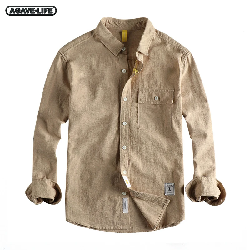 

Vintage Men's Shirt Fashion Washed Linen Cotton Cargo Top High Quality Men Long Sleeve Shirts Tactical Shirt For Men Thin Jacket