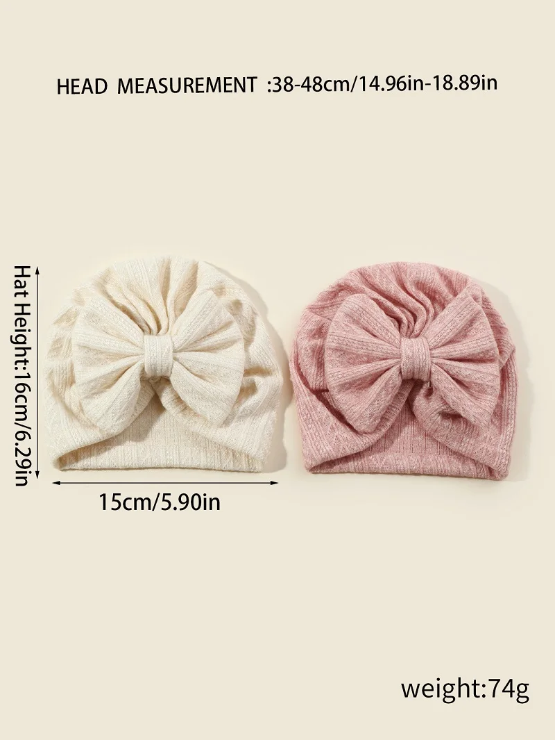 2pcs/pack Cute Baby Turban Hat Big Bowknot Newborn Hat Soft Elastic Kids Head Wraps Beanie Headwrap Kids Hat Turban Bonnet H092