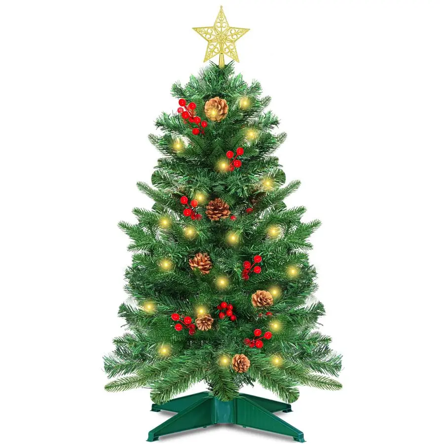 

Ft Green Christmas Tree with Lights, Timer 8 Modes DIY 50 Warm White Lights Battery Operated Small Artifical Full Xmas Tree Pine