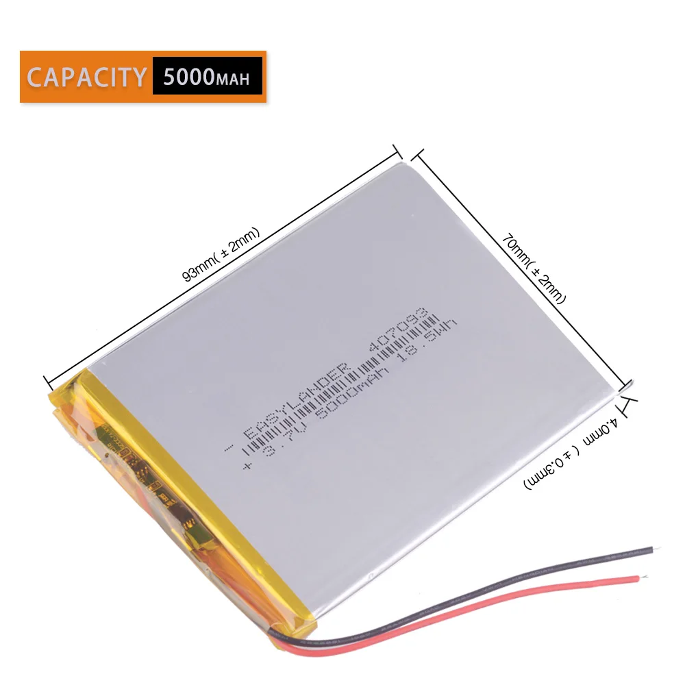 

3.7V 5000mAh 407093 Rechargeable Lithium Li-ion Lipo Polymer Battery Lipo Batteries